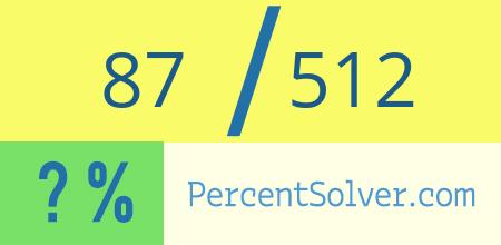 What is 87 out of 512 as a percentage ? 87 out of 512 as a percent